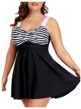 Chama Plus Size Flowy Swimdress Retro Swimsuit Empire Waist Tankini size 3XL